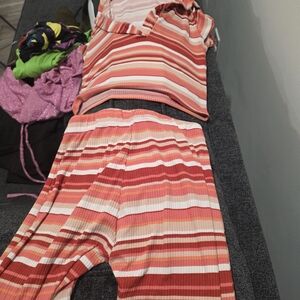 Striped Pink and Orange Two-Piece Set